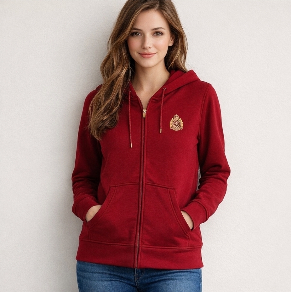 RALPH LAUREN  RLL Red ZIP-UP HOODIE SWEATSHIRT embroidered logo SIZE MEDIUM